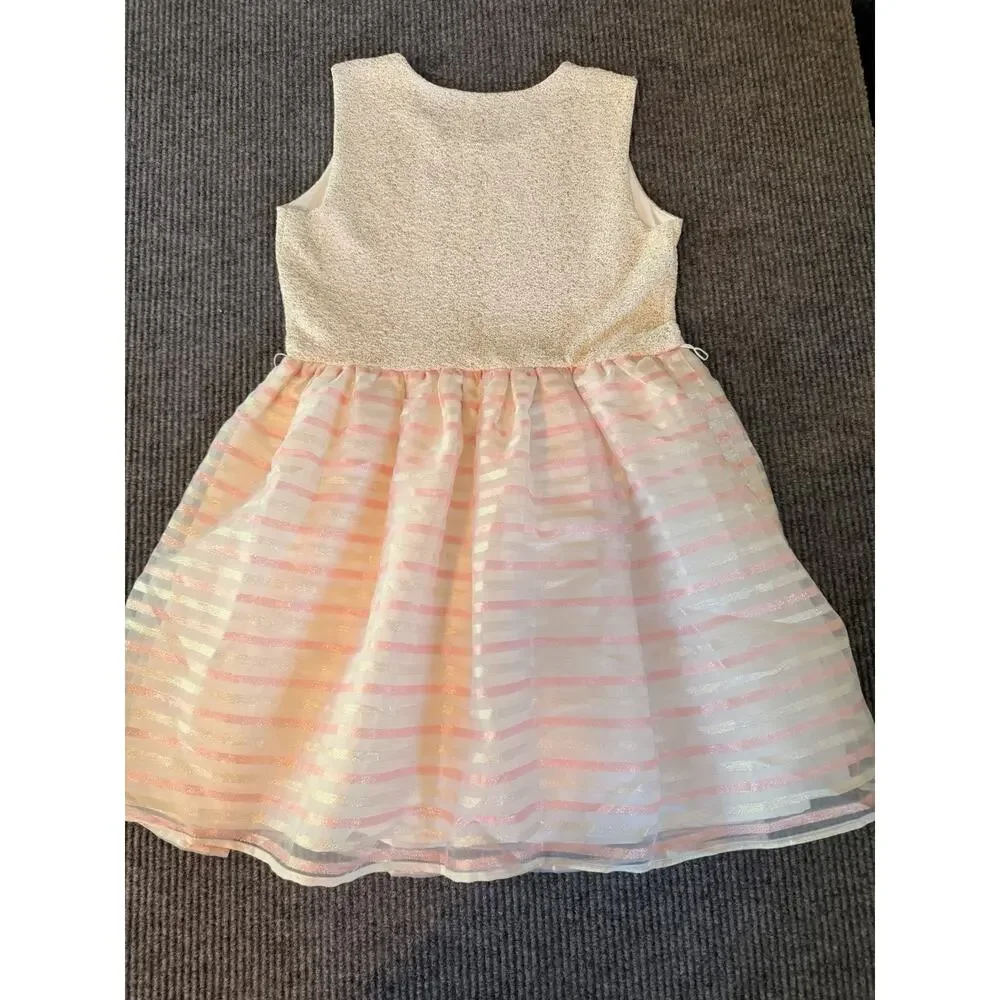 The Children's Place Girls XXL Ivory Gold Sparkle Pink Striped Party Dress